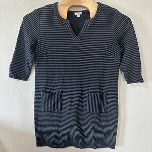 J Jill Womens Size Large‎ Dress Tunic Navy Blue Striped Pockets 3/4 Sleeve